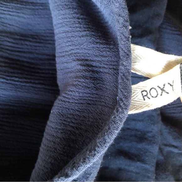 Roxy Full Bloom Sundress Sz M Navy Blue Crinkle Crepe Knit Strappy Summer Dress - Picture 11 of 12
